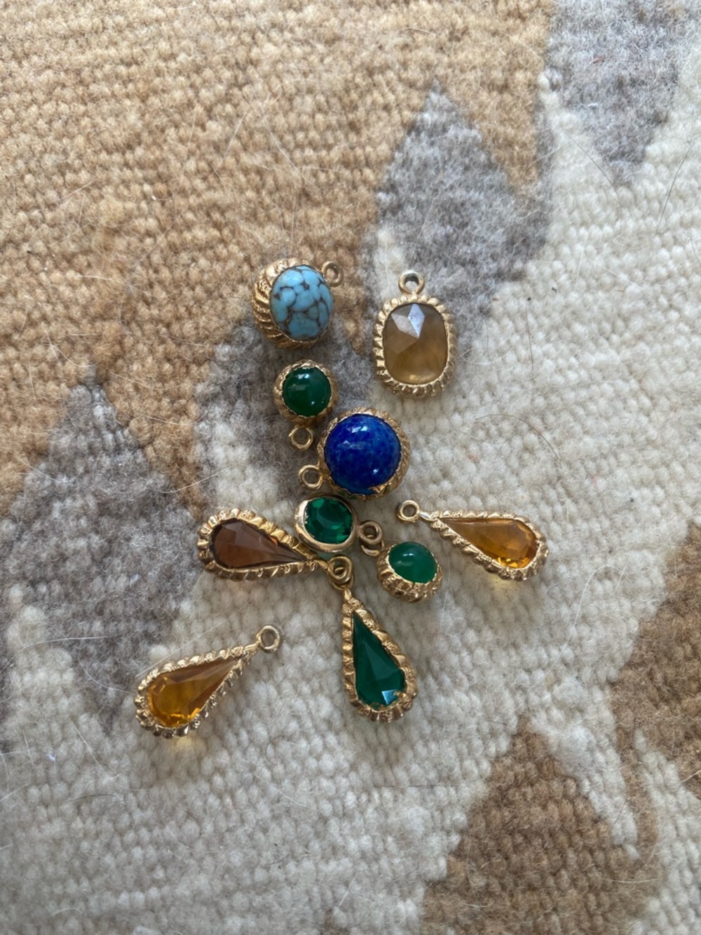 Gold Tone Multi-Stone Pendant Charms - Blue, Green, Turquoise, Amber